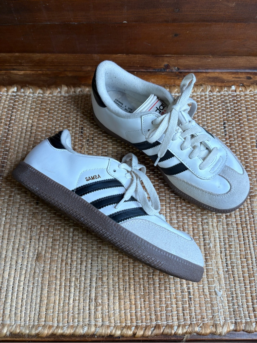 Adidas Samba White Lace Up Sneakers with Black Stripes Size 4.5 Youth